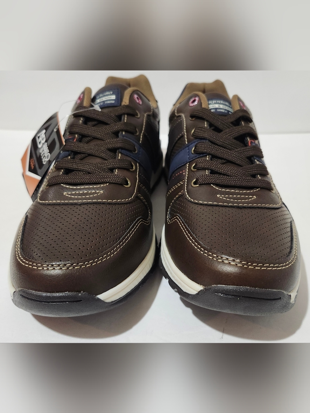 Arrigo Bello Men's Brown Casual Sneakers with Navy Accent Size 10.5